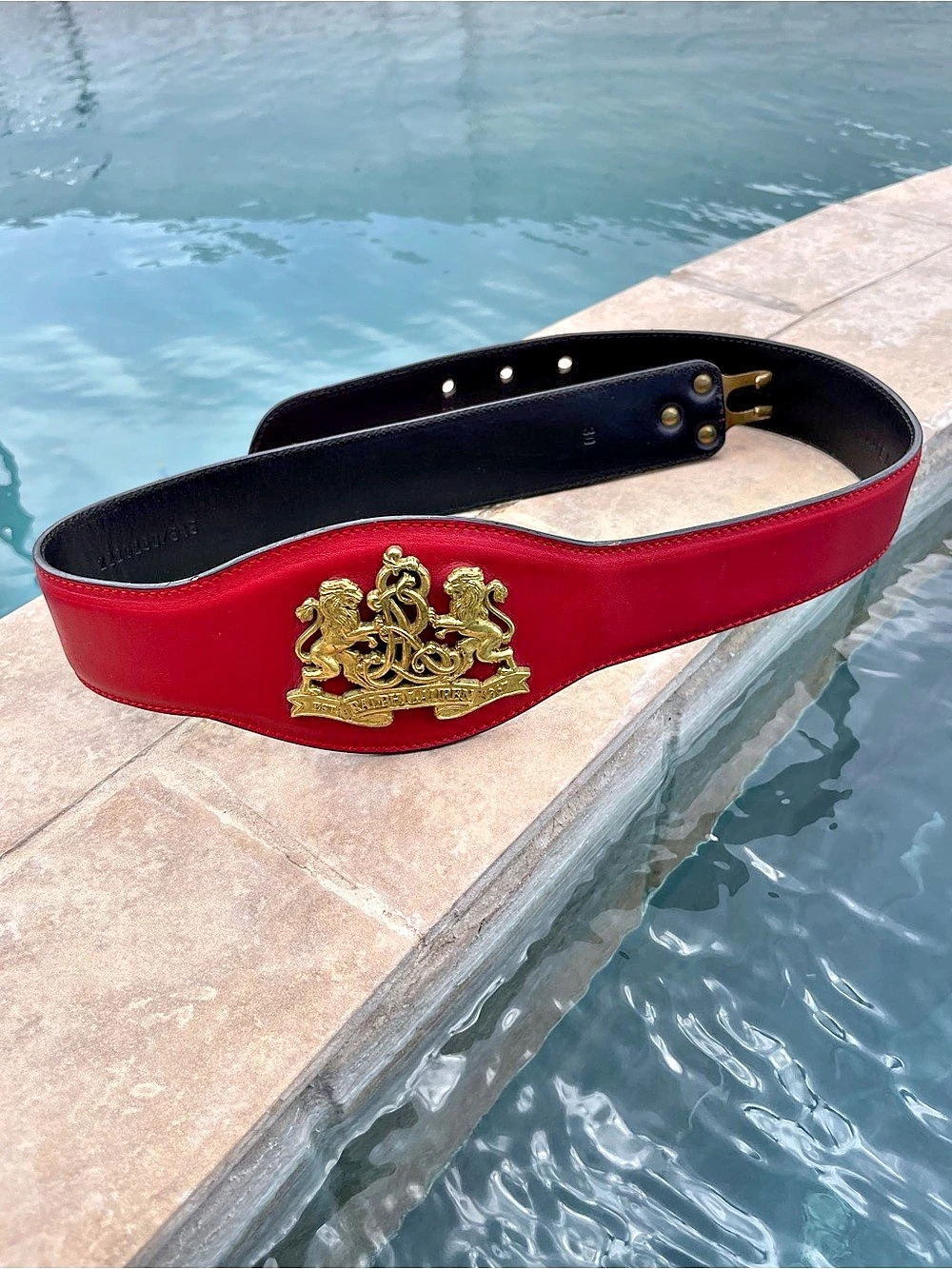 Ralph Lauren Crest Leather Belt Red & Black Waist 30